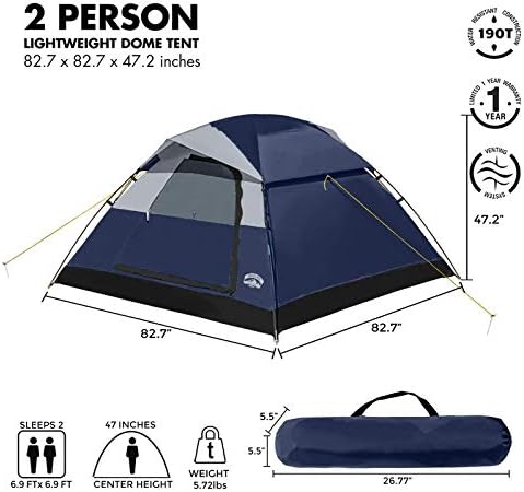 Pacific Pass 2/4/6 Лично семејство купола шатор со отстранлив мува за дожд, лесно поставување за камп на отворено