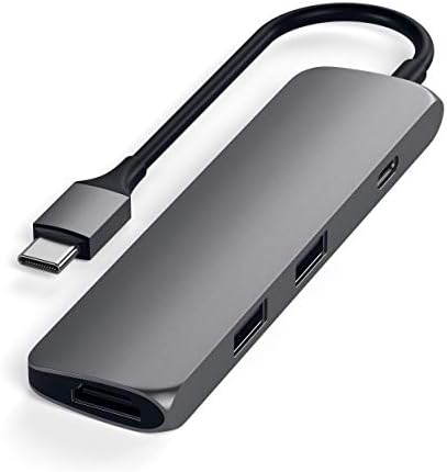 Мулти-порт-адаптер Satechi Slim Type-C со USB-C-премин, 4K HDMI, USB 3.0-компатибилен со 2022 MacBook Pro/Air M2, 2020 MacBook Pro/Air