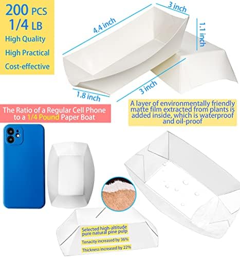 MotBach 200 Pack Small Paper Food Boats, 1/4 Lb Disposable Kraft Food Trays, Take Out Paper Boats, Food Serving Trays, Grease Resistant Paper Trays