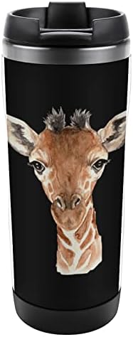 Animalивотински акварели отпечатоци од жирафа патувања со кафе со капаци со капаци од не'рѓосувачки челик, шише со двојна wallидна