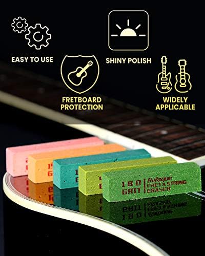 Barokue Fret Erasers за гитара, чистач за чистење за полирање на FRET, комплет за полски алатки, чиста фрет жица/жица/метал, сет од 5