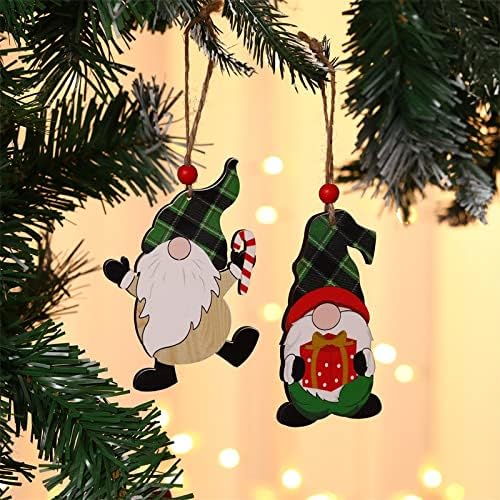 Parsaali-4 компјутери Gnome Божиќни украси за дома, мини дрвен Божиќ декор за дрво, виси Божиќни гноми украси со подарок, црвен Дедо Мраз за празници