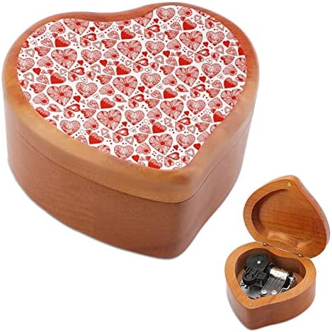 Црвено срце дрвена музичка кутија форма форма на срце ветровито музичко кутија гроздобер дрвена часовна кутија со музички кутии подароци