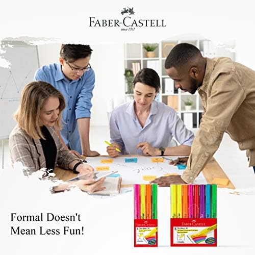 Faber -Castell TextLiner 38 Highlighter Pen - 2 ширина на линиите, супер флуоресцентни, живописни бои, држач за исечени, лесен и тенок