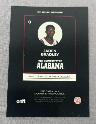 Јаден Бредли 2023 година Алабама Кримсон плима во кошаркарска автомобилска картичка од Онит ~ Потпишан - Автограмирани кошарка на колеџ