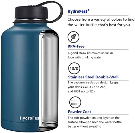 Hydrofest 64 мл+64 мл шише со вода од не'рѓосувачки челик со слама, широка уста со двојна wallидна вакуум изолирана колба за вода што протекува