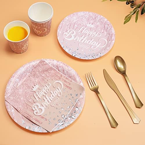 Ксиензе-77 розово злато роденденски украси за украси, среќни роденденски украси за жени и девојчиња, сет за вечера за еднократна