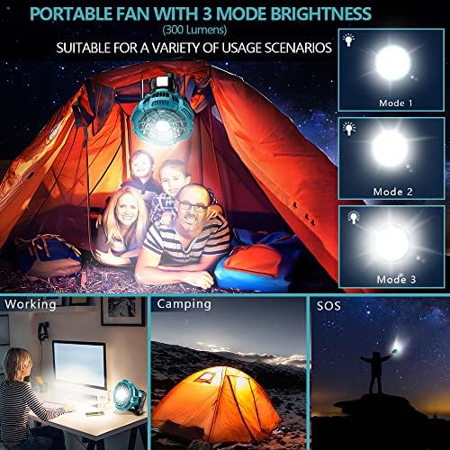 Hiesuan for Makita Fan Portable Camping Fan со фенер, далечински, осветленост од 3 брзини, 4H тајмер, преклопна кука за полнење безжични работни