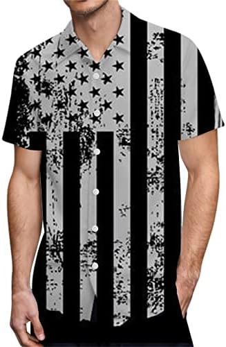 Bmisegm летни маички кошули за мажи мажи 3D дигитално печатење џеб тока лапел кратки ракави кошула памучни маички за мажи