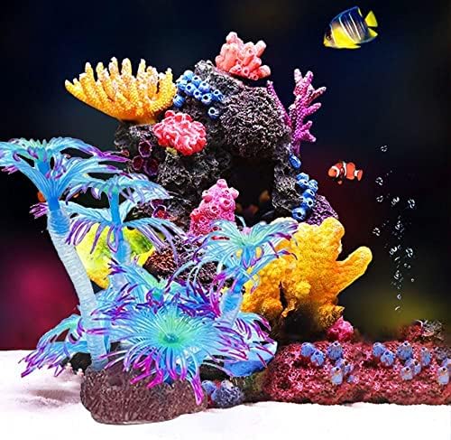 Вештачки аквариум растенија украс украс силиконски корал гребен риба декорација на резервоарот, аквариум корал декор за риба резервоар