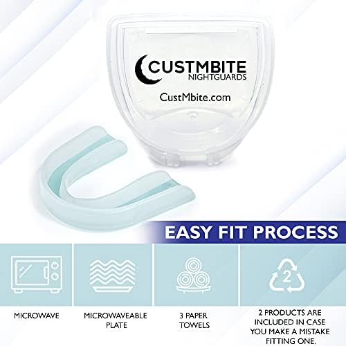Custmbite Premium Hard Surface Night Surds за мелење на заби, 2 пакувања со куќиште за уста, направен во САД, заштитник на устата за стегнување на забите ноќе, Bruxism NightGuard - прилагодлива ф?