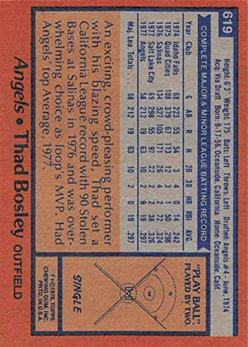 1978 Топпс 619 Тад Босли Калифорнија Ангели ДП МЛБ Бејзбол картичка е одлична