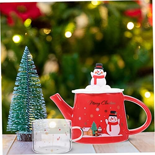 Zerodeko 1 сет Божиќна чаша Керамички чај сет керамички чај тенџере подароци поставени Божиќни тематски чајници чај садови за