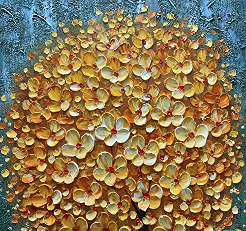 Слики на Јотри, 24x48 инчи слики жолти цвеќиња нафта сликање 3Д рачно насликани на платно апстрактни уметнички дела уметност дрво