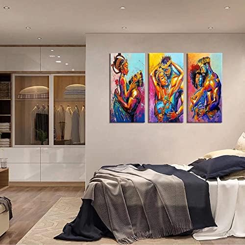 Афроамерикански loversубовници двојка модерна платно отпечатоци слики сликање дома декорација wallид декор врамени 3 панели