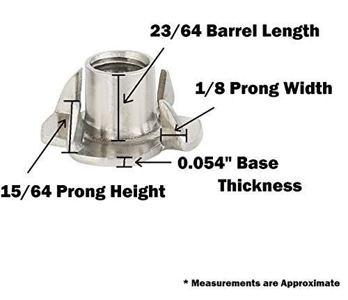 Не'рѓосувачки челик 5/16 T-ореви –4 prong t орев со 5/16-18 нишки за внатрешна или надворешна употреба со мебел, искачувања или стапала