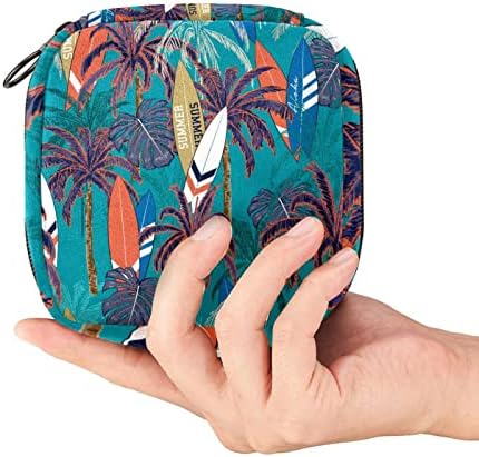 Преносна санитарна торба за чување на салфетка, торба за торба за жени санарини салфетка, тропска летна палма и табла за сурфање