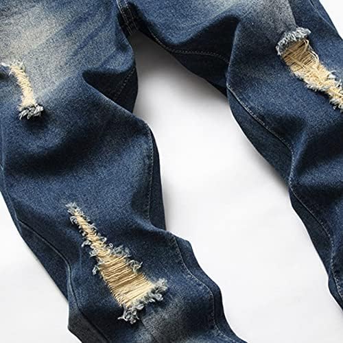 Искинати тенок фит фармерки за мажите потресени уништени права панталони со тексас ретро хип -хоп измиени џан панталони