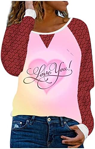 Денот на в Valentубените, маица за маички за жени со долги ракави врвови чипка крпеница, облечена во лежерна слатка симпатична екипаж,