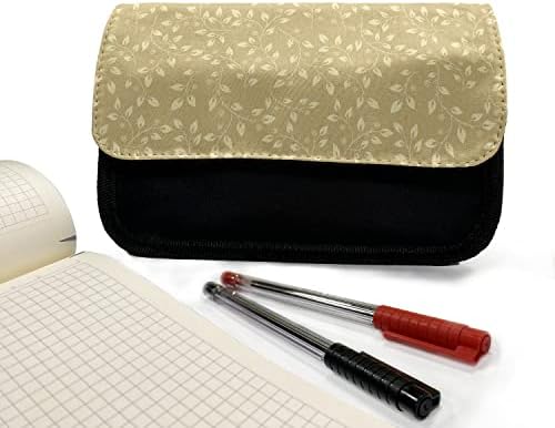 Зачудувачки случај со молив со беж, модерни обрасци на цветни лисја, торба со молив со ткаенини со двоен патент, 8,5 x 5,5, беж жолт