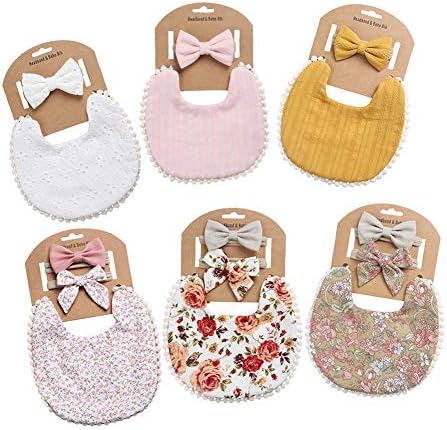 Kidocheese Baby Bibs за девојки Реверзибилни бохо двојни памучни памучни ливчиња со најлонски лента за глава