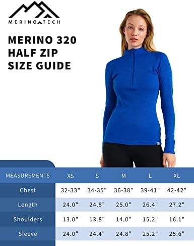 Merino.Tech Merino Wool Base Layer Women - мерино половина поштенски џемпер жени средни, термички кошули со тешка категорија + чорапи од