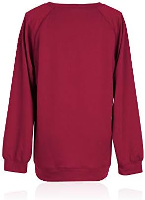 Женски Божиќ пулвер џемпер црвено вино стакло печати долг ракав кошула тркалезна врата блуза врвови