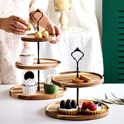Дрвена кукчка штанд за приказ на маса за десерт, кула кула дрво, 3 фиоки за ниво, десертни штандови, држач за рустикален кекс за украси