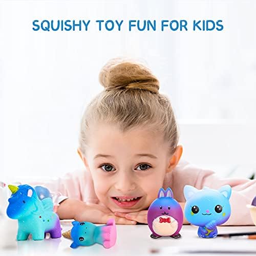 Jumbo Squishy Toys For Kids 5 Pack - Squishes Slow Rising Animal Подароци за животни вклучуваат мачки, еднорог, диносаурус, зајак и елф,