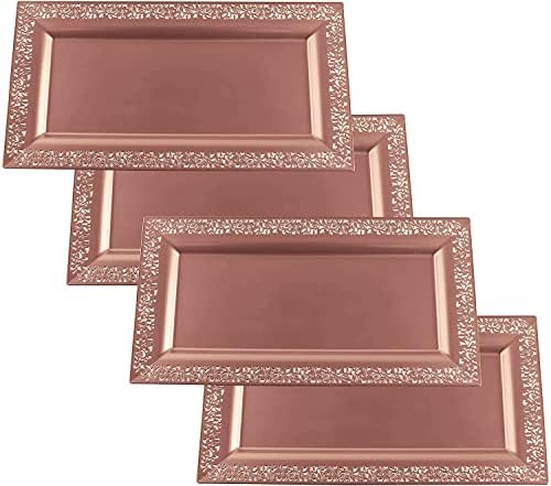 4 yumchikel 14 x 7,5 розово злато чипка раб пластични ленти за сервирање и пластери | Тешка декоративна фиока за десерт за еднократна