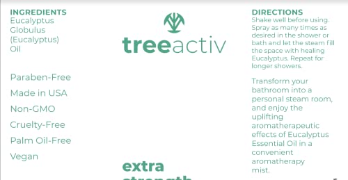 Treeactiv Дополнителна сила Дневен спреј за туширање | Real Eucalyptus туш освежувач | Спа и туш ароматерапија магла | Релаксирачки спреј