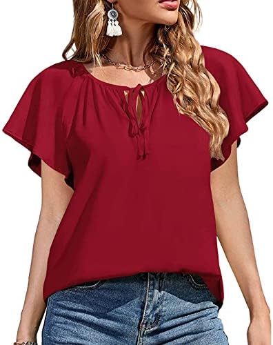 Есенска летна блуза маица за женски кратки ракави длабоки V вратот салон руфла искината потресена обична кошула rg rg