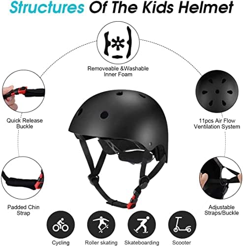 Прилагодлив Шлем За Возраст Од 5-16 Деца Мали Момчиња Девојчиња Млади, Заштитна Опрема Со Лактот Коленото Зглоб Влошки За Мулти-Спортски Скејтборд