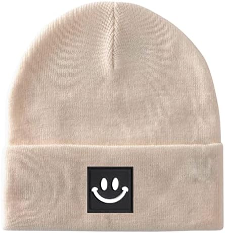 lycyse beanie капи за жени мажи плетете топла зимска капа со насмевка лице унисекс мек манжетен акрилик гравчиња ски -капа капа капа