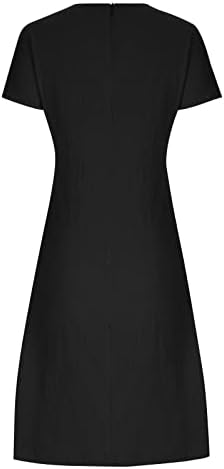 Fehlegd женски обични фустани лето цврста боја на вратот Краток ракав Миди фустан Трендовски лабав фустан на резервоарот за