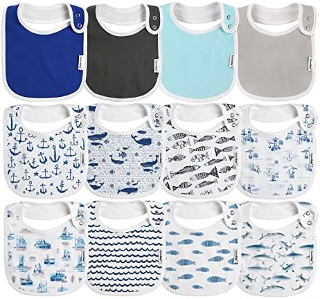 Бебе Snap Bibs за момчиња и девојчиња, 12 пакувања со пакувања за новороденчиња, новороденчиња, органски памук, прилагодлив, машина за перење машина
