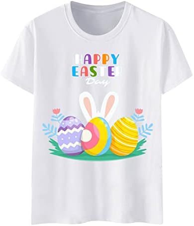 Дами летни врвови на Велигденски ден среќен зајаче зајак графички кратки ракави маички обични лабави памук мешавина пуловер