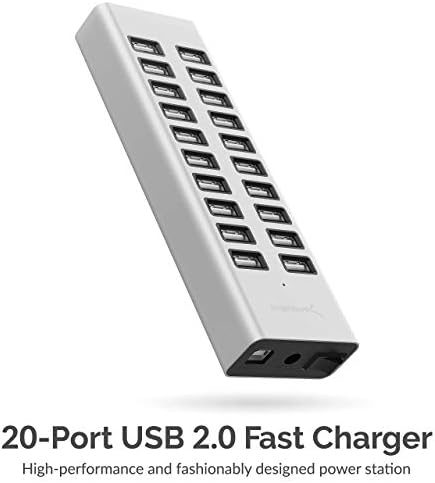 SABRENT 90W 20-порта USB 2.0 Брз полнач, напојување со електрична енергија од 12V вклучено+ 22AWG Premium 6FT USB-C до USB A 2.0 кабли за
