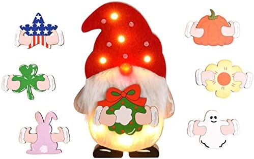Божиќни украси на Баару Гном - DIY блескави дрвени Дедоа без лични фигури Орнамент | Скандинавски елф играчки со батерија со DIY, нордиски