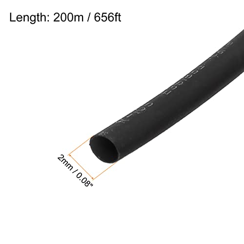 Цевче за намалување на топлината на топлина 2: 1 кабелска цевка за ракави, [за заштита на електрична изолација] - 2мм диа/200м/црна