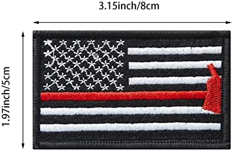 4 парчиња тенка црвена линија Американски пожарникари знамиња, кука и јамка извезени тактички закрпи на знамето за ранец за ранец за капаци.