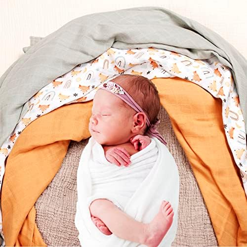 Памук мама Муслин Свадл ќебиња, новороденче кое прима ќебе за размавта, муслинско ќебе за бебе девојче и бебе, слатка лисица,