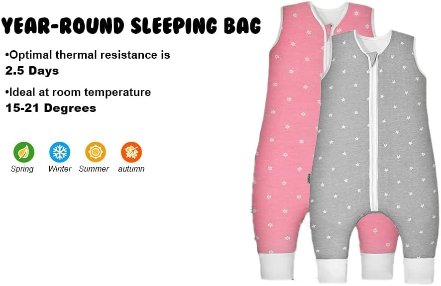Humbber® 2,5 TOG вреќа за спиење со нозе - памук исполнета двојно слоевито за спиење со нозе со нозе за дете, деца, бебе девојче и момче
