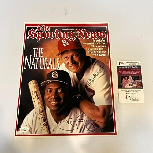 Стен Музиал и Тони Гвин потпишаа 11x14 Спортски вести Фото JSA COA - Автограмирани фотографии од MLB