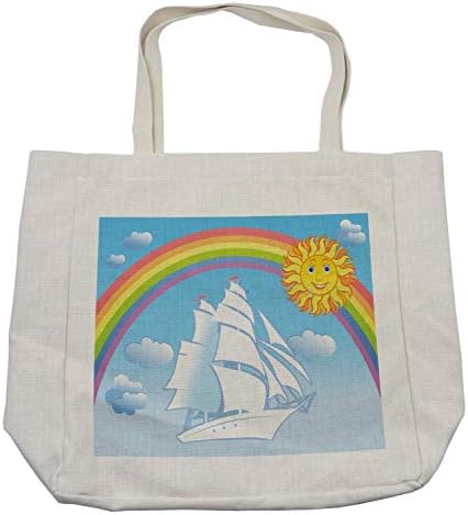 Ambesonne наутичка торба за купување, едриличарски брод на небото под Виножито круг надреално сонце среќа, еколошка торба за еднократно