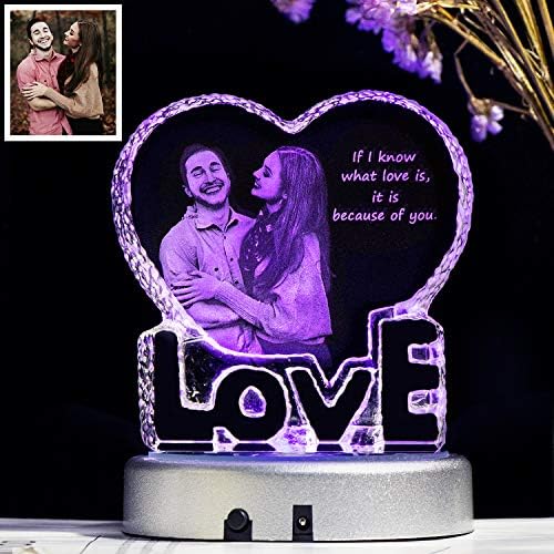 YWHL Персонализирана годишнина од свадбата Романтичен подарок за неа, сопствени кристални фото подароци со светлина за жени, уникатни подароци