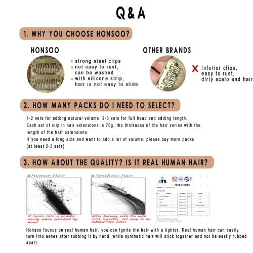 Honsoo Екстензии За Коса Клип Во Човечка Коса Вистинска Човечка Коса Темно Кафеава До Костен Кафеава 22 во 70g 7pcs Реми Човечка Коса