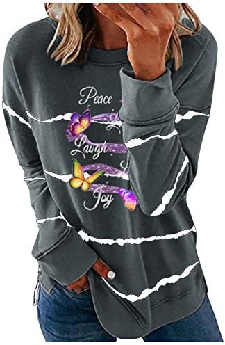 Женски 2023 есенски модни врвови, облечени обични екипаж, џемпер, шарена облека, пулвер лабави кошули со долг ракав