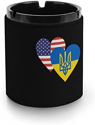 Украински САД Срцето знаме кожа од кожа за цигари за цигари со ленти за пепел за домашна канцеларија и ресторани