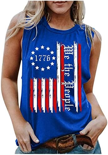 Ние луѓето американски резервоар за знаме на врвот на жените 4 -ти јули кошули без ракави во САД Графички патриотски маички каузални